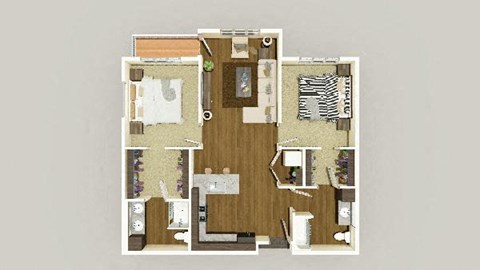 Floor plan for 2 beds, 2 baths, 1074 sqft